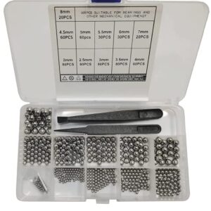JJWNMLL 600 Pcs Stainless Steel Balls Bearing Ball 11 Sizes 2-8mm Mixer Cleaning Balls Beads Classification Kit for Industrial Accessories Casters Conveyors Instrument Bicycles With Plastic Tweezers