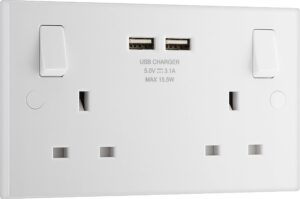 BG Electrical Double Switched 13 A Fast Charging Power Socket with Two USB Charging Ports