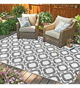 Cekene Outdoor Rugs for Garden Waterproof 150x245cm Blue Plastic Patio Rugs Portable Reversible O...
