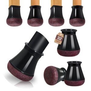 32 Pcs Extra Small Chair Leg Floors Protectors Furniture Pads Floor Protectors for Hardwood Floors Chair Sliders Silicone Covers with Stronger Felt Pads Black (Fit:13-20mm)