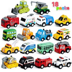 JOYIN 18 Piece Pull Back City Cars and Trucks Toy Vehicles Set Model Car