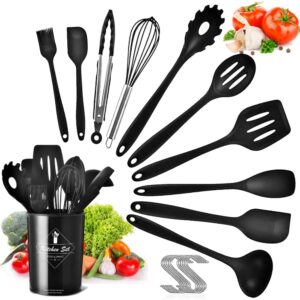Silicone Utensil Set Kitchen Utensils - 11pcs Cooking Utensils Set with Holder Kitchenware Turner Spatula Cooking Tong Spoon Non-Stick Heat Resista