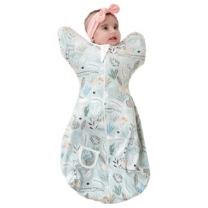 ZIGJOY Baby Swaddle Transition Sleeping Bag with Arms Up Cotton Baby Wearable Blanket with 2-Way Zipper 0.5 TOG Lightweight Newborn Swaddle for 3-6 Months Boy Girl Infant Seaweed