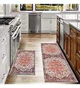 Cekene Oriental Kitchen Rugs and Mats Non Slip Washable Kitchen Rug Runner Set of 2 Absorbent Boh...