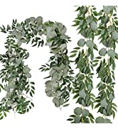 Cekene 2 Pcs 6.5 Ft Artificial Eucalyptus Garland with Willow Leaves Fake Hanging Greenery Vines ...