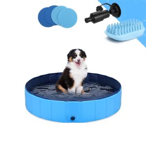 GoStock Dog Pool Plastic Dog Paddling Pool Dog Swimming Pool Portable PVC Dog Baths for Large Dogs Doggy Pool Bathing Tub Kid Pet Pool for Indoor/Outdoor (Bonus Pet Bath Brush) 32"x8" Small