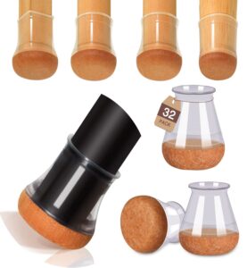 32 Pcs Small Chair Leg Floors Protectors Furniture Pads Floor Protectors for Hardwood Floors Chair Sliders Silicone Covers with Stronger Felt Pads Clear (Fit:13-20mm)