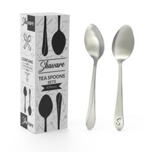 Shaware Teaspoons Set of 12 - Size of 140mm x 32mm x 2mm - Stainless Steel & Dishwasher Safe Tea Spoons for Dessert