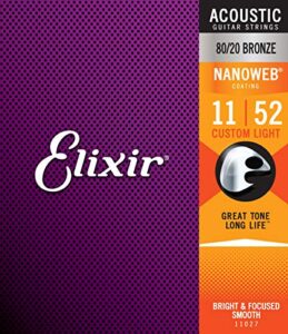 Elixir 11027 Strings 80/20 Bronze Acoustic Guitar Strings w NANOWEB Coating