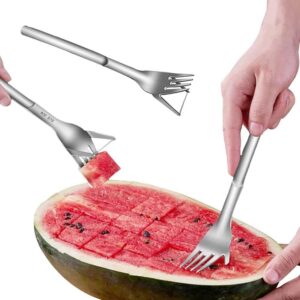 2 in 1 Watermelon Slicer & Cutter-Stainless Steel Fruit Cutting Fork Melon Cube Cutting Tool for Kitchen Gadge