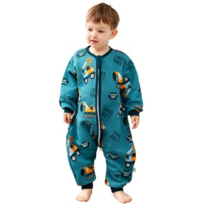 ZIGJOY Baby Sleep Bag with Feet Hip Zipper 1.5 TOG Wearable Blanket with Long Sleeve 100% Cotton Sleep Sack for All Seasons 4-6T Infant Toddler Pajamas for Girl Boy Excavato