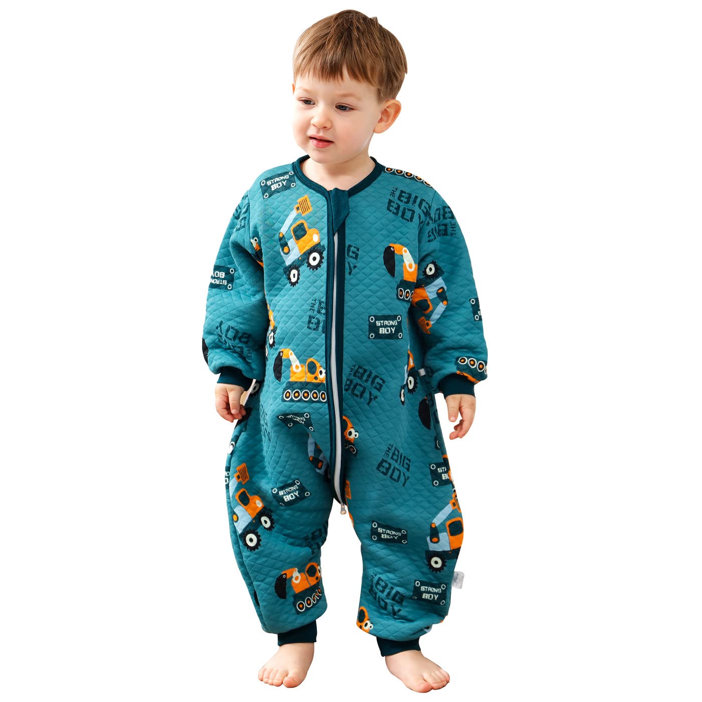 ZIGJOY Baby Sleep Bag with Feet Hip Zipper 1.5 TOG Wearable Blanket with Long Sleeve 100% Cotton Sleep Sack for All Seasons 4-6T Infant Toddler Pajamas for Girl Boy Excavato