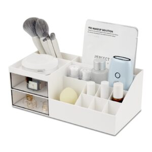 NWK Makeup Organiser Large Cosmetic Brush Holder Display Storage Box Bag Bathroom Dresser Desk Office Storage Organizer with 2 Drawers and 11 Compartments(with drawers