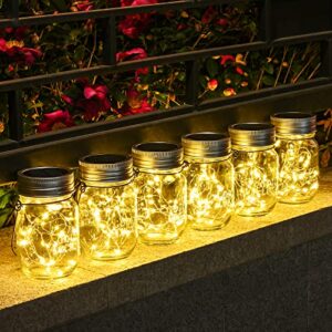 Solar Mason Jar Lights - Solpex 6 Pack Solar Garden Lights 30 LED Mason Jar Solar Lights Waterproof Solar Lanterns Outdoor/Indoor Hanging Lantern Mason Jar for Garden