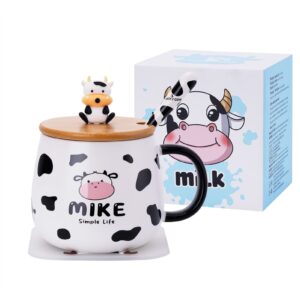 SHENDONG Cute Cow Coffee Mug with Lovely Lid