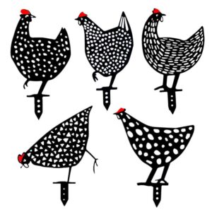 Winmany 5pcs Chicken Yard Art Garden Stake Chicken Yard Signs Hollow Out Animal Shape Stand Decoration Ornaments for Outdoor Gardens Backyards Lawns