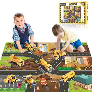 Yetech 7-1n-1 Construction Vehicles Toys Set with Play Mat - 7 Sturdy Engineering Trucks Toys