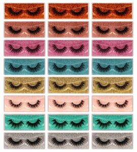 Newcally Lashes False Eyelashes 24 Pack Faux Mink Eye Lashes 8 Styles Wispy Natural Fake Eye Lashes 3D Fluffy Dramatic Long Crossed Handmade Strip Lashes Wholesale Bulk