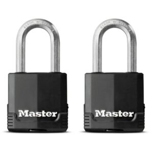 MASTER LOCK Heavy Duty Padlock [Key] [Covered Laminated Steel] [Weatherproof and Rustproof] [Medium Shackle] [Pack of 2] M115EURTLF - Best Used for Storage Units