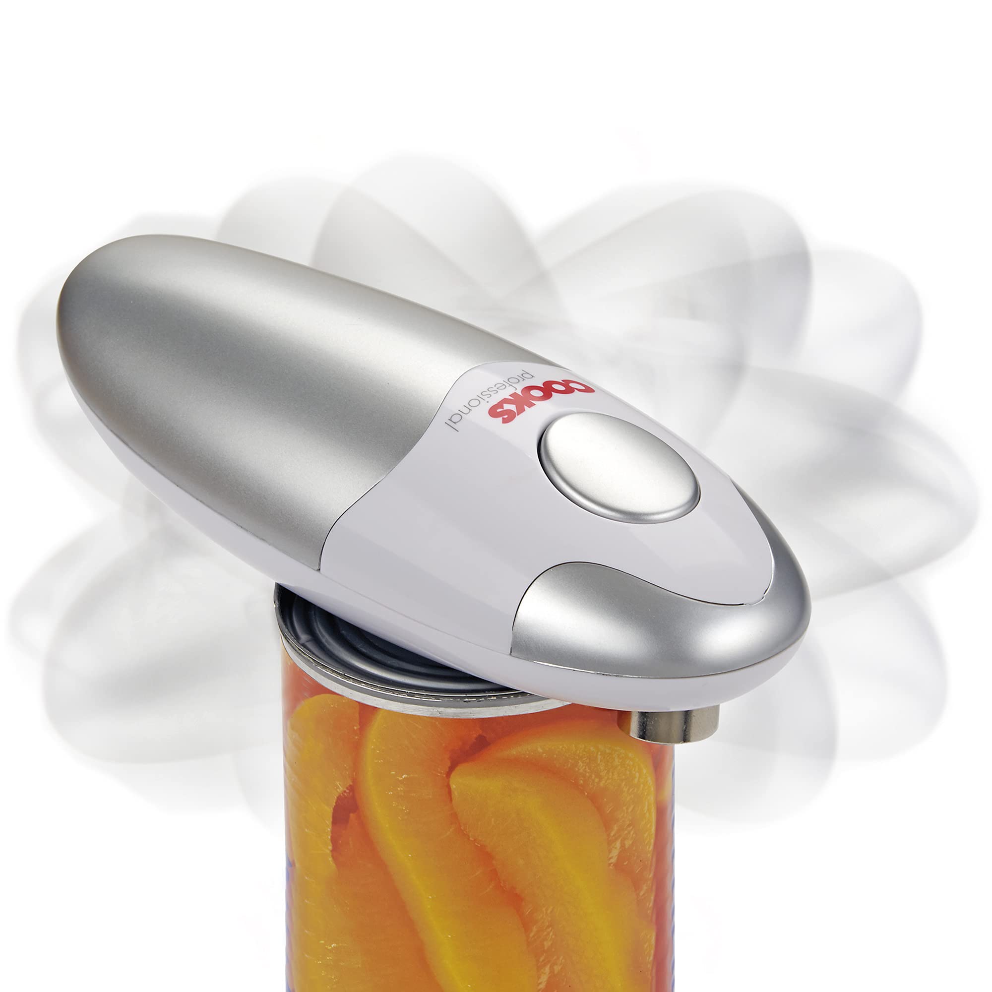 Electric Can Opener Automatic Cordless Tin Opener for Arthritic Hands by Cooks Professional (White and Silver)
