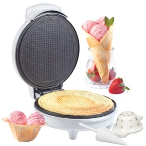 Waffle Cone and Bowl Maker- Homemade Ice Cream Wafflecones in Minutes - Includes Roller and Bowl Press- Great Gif