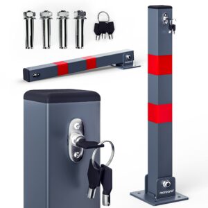 DEUBA® Car Security Barrier for Driveways | Telescopic Retractable Parking Space Bollard | 3 Keys | Pre-Drilled Base Plate