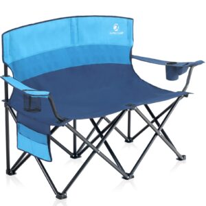 ALPHA CAMP Double Camping Folding Chair 2 Seater Camping Sofa Heavy Duty camping chair for Adults LoveSeat with Cupholder and Steel Frame Support 450 LBS for Camping