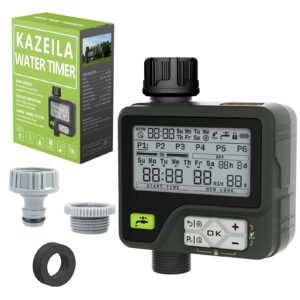 Kazeila Water Timer Watering Timer 6 Separate Irrigation Programs with Rain Sensor Waterproof Child Lock Manual Control Irrigation System for Garden Law