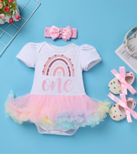 Boho Rainbow Birthday Romper Dress