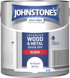 Johnstone's - Quick Dry Gloss - Brilliant White - Gloss Finish - Water Based - Interior Wood & Metal - Radiator Paint - Low Odour - Dry in 1-2 Hours - 25m2 Coverage per Litre - 2.5 L