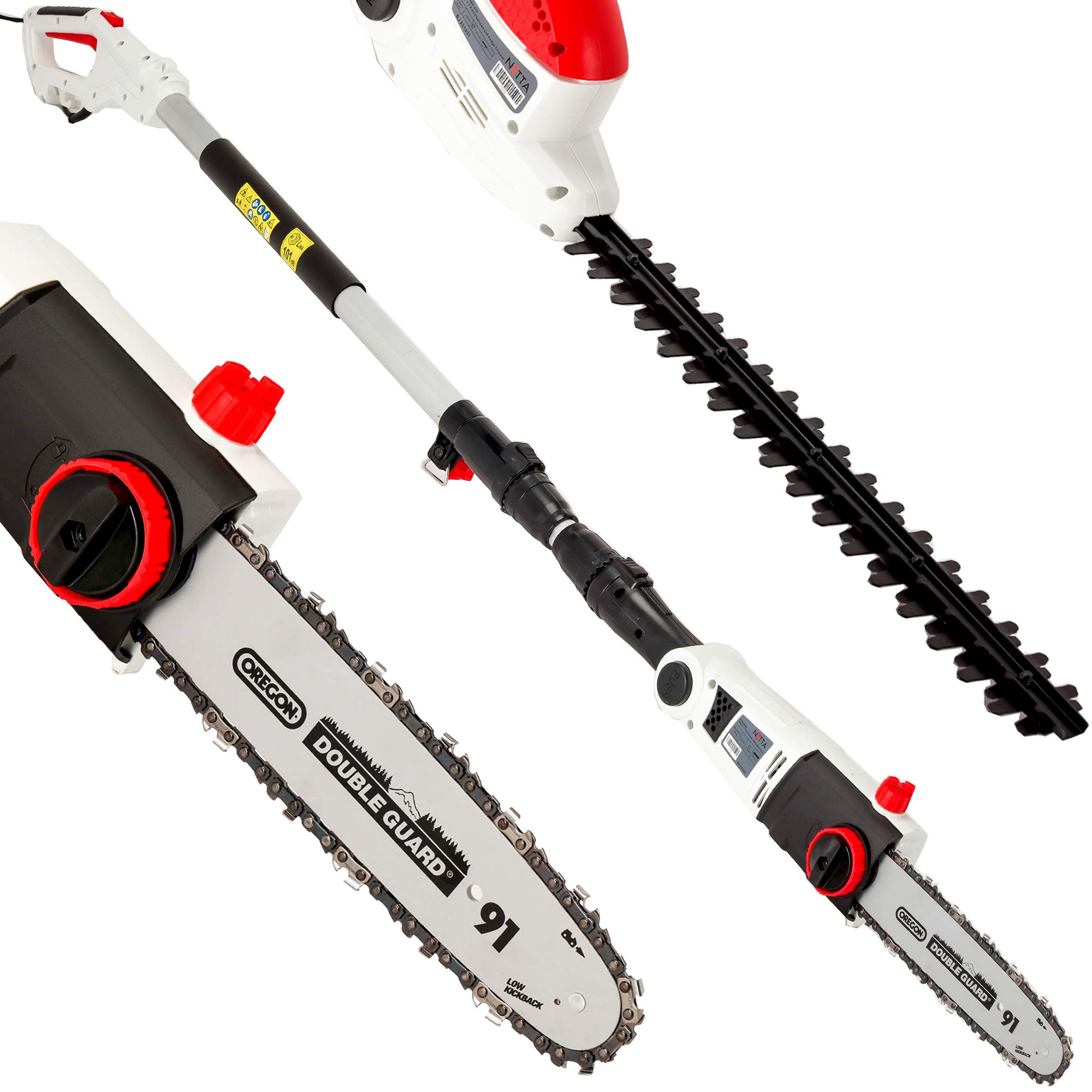 NETTA 2 in 1 Pole Long Reach Hedge Timmer and Chainsaw 710W with Extendable 2.7m