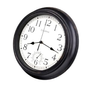 Outdoor Clock Waterproof with Thermometer Quality Quartz Retro Vintage Indoor Outdoor Wall Clocks for Garden Patio Pool Home Decor