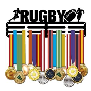 SUPERDANT Rugby Medal Holder Sports Medal Hanger 60+ Medals Display Black Iron Wall Mounted Hooks for Competition Medal Holder Display Wall Hanging 40x15cm