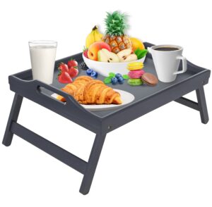Mosii Grey Bamboo Bed Tray Table With Handles & Foldable Legs
