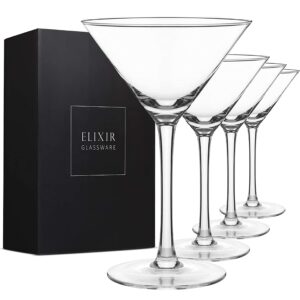 ELIXIR GLASSWARE Martini Glasses Set of 4 - Hand Blown Crystal Martini Glasses with Stem - Elegant Cocktail Glasses for Bar