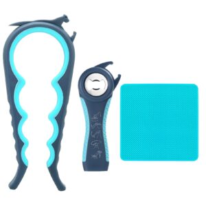 Otstar 6 in 1 Jar Opener 5 in 1 Bottle Opener with RubberJar Gripper Pad Ideal for Seniors with Arthritis Weak Hands and Children(Blue and Grey)