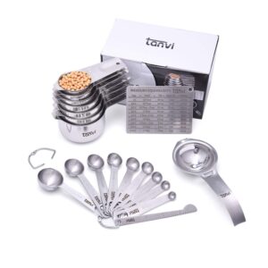 Tanvi 19pcs Stainless Steel Measuring Cups and Spoons Set for Cooking and Baking with American and British Measurements