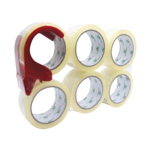 6 Rolls +1 Dispenser No Bubble Clear Secure and Sticky Packing Tape