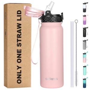 GOPPUS 600ml/20oz Stainless Steel Water Bottle with Straw Insulated Sports Bottle Cold Flask with Straw Double Walled Flip up Metal Water Bottles Thermos Leakproof Water Bottle for Gym Sports