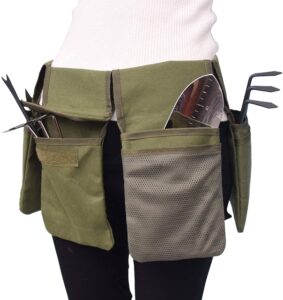 Botanio Garden Tool Belt Canvas Waist Tool Apron with Pockets Gardening Kit Tote Bag Home Organizer Gardening Tool Kit Holder Lawn Yard Storage Bag Carrie