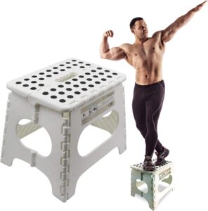 Spranster Super Strong Folding Step Stool - 11" - Sturdy Enough to Hold 300 Lb - Lightweight Foldable Step Stool for Adults and Kids - Opens with one Flip - Great for Kitchen