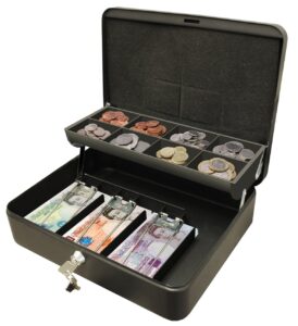 Cathedral Products CBDLBK 12-Inch The Ultimate Cash Box Secure Lock with Coin Tray For Petty Cash - Black