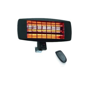 Devola Core Electric Infrared Patio Heater Wall Mounted 2kW | IP24 Rated Waterproof | 3 Heat Settings (650W/1300W/2000W) | Quartz Square Garden Heater | Outdoor & Indoor | Black (DVSPH20WMB)