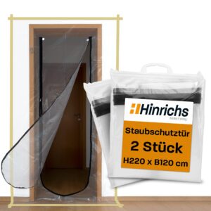 Hinrichs 2X Dust Door Cover with Zip - Transparent Dust Protection Door - 220x120cm Zipped Doorway Dust Protector - Door Dust Cover for Renovations and Clean-Ups - Zipper Door Dust Shee