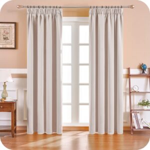 MRTREES Blackout Curtains 90 Drop 2 Panels Beige Pencil Pleat Thermal Curtains for Bedroom Living Room Soft Window Treatments for Kids 46x90 Inch 117x228 CM
