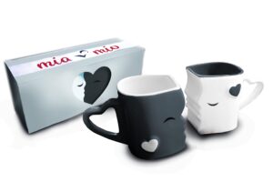 MIAMIO - Coffee Mugs/Kissing Mugs Bridal Pair Gift Set for Weddings/Birthday/Anniversary with Gift Box (Gray)