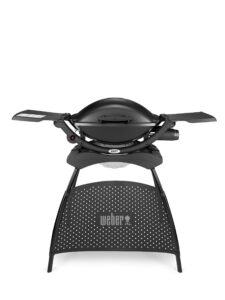 Weber Q2000 Gas Grill Barbeque with Stand & Foldable Side Tables | BBQ Grill & Char Griller | Cast Aluminium Lid Cover & Body | Portable Premium Classic Free-Standing Gas BBQ - Black (53010374)