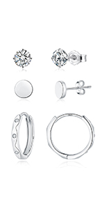 Silver Stud Earrings &amp; Hoop Earring Set