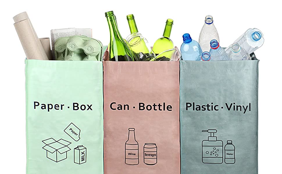 Recycling sorting separate waste woven bag with handle waterproof for Home Kitchen Bomei Pack