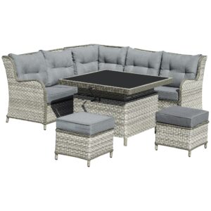 Outsunny 6 Pieces Patio PE Rattan Dining Sofa Set